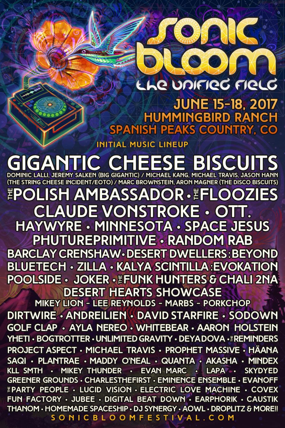 Wave 2 Artists Announced for 12th Annual SONIC BLOOM & The Unified Field Pre-Parties in Denver in April.